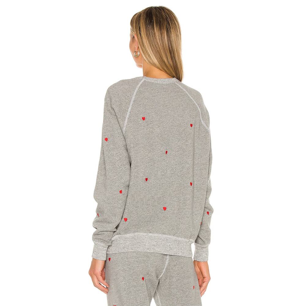 THE GREAT. College Sweater Crewneck Sweatshirt Gray Red Hearts Embroidery Size 0 - Picture 3 of 8